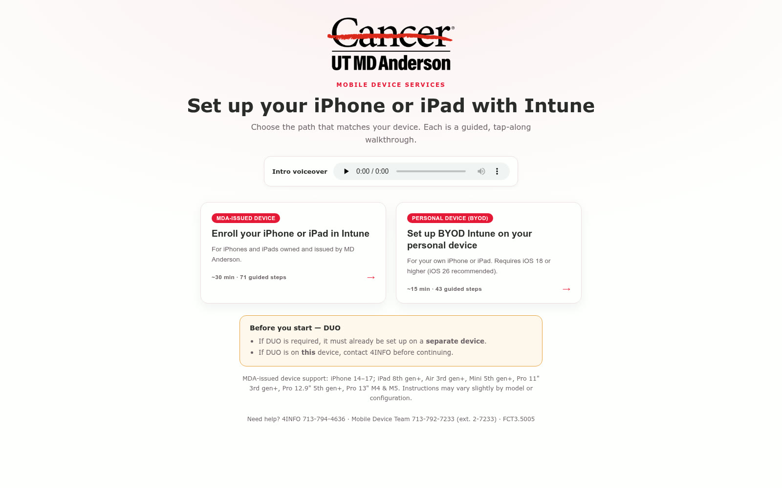 MD Anderson iPhone Intune enrollment simulation training